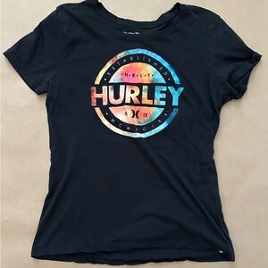 Hurley Women's Black Tee with Multicolor Logo